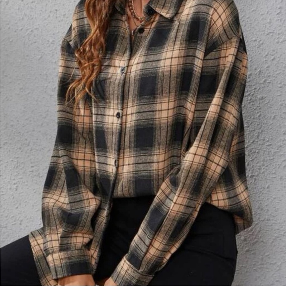Plaid Print Drop Shoulder Shirt - Picture 2 of 5
